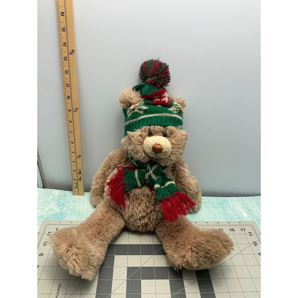Animal Adventure 2007 Christmas Teddy Bear Tan Plush Snowflake Hat Scarf 15in‎